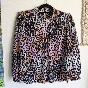 Veronica Beard Lety Silk Leopard Animal Print Watercolor Blouse Sz 10